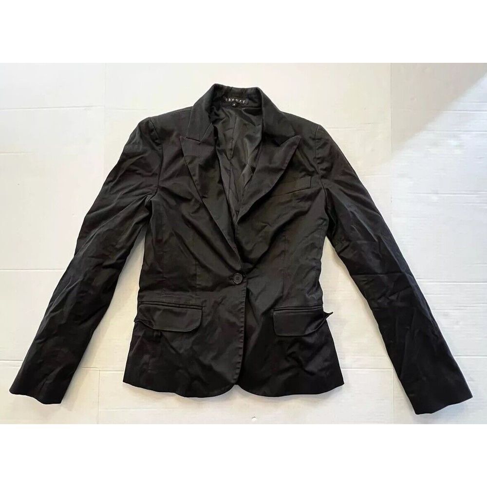 Theory Womens‎ Blazer Jacket Black Size 4 Wrinkled But In Good Condition